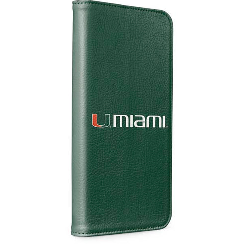 University of Miami Horizontal Mark on Green iPhone 15 Pro Folio Case